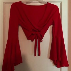 Red bell sleeve crop top